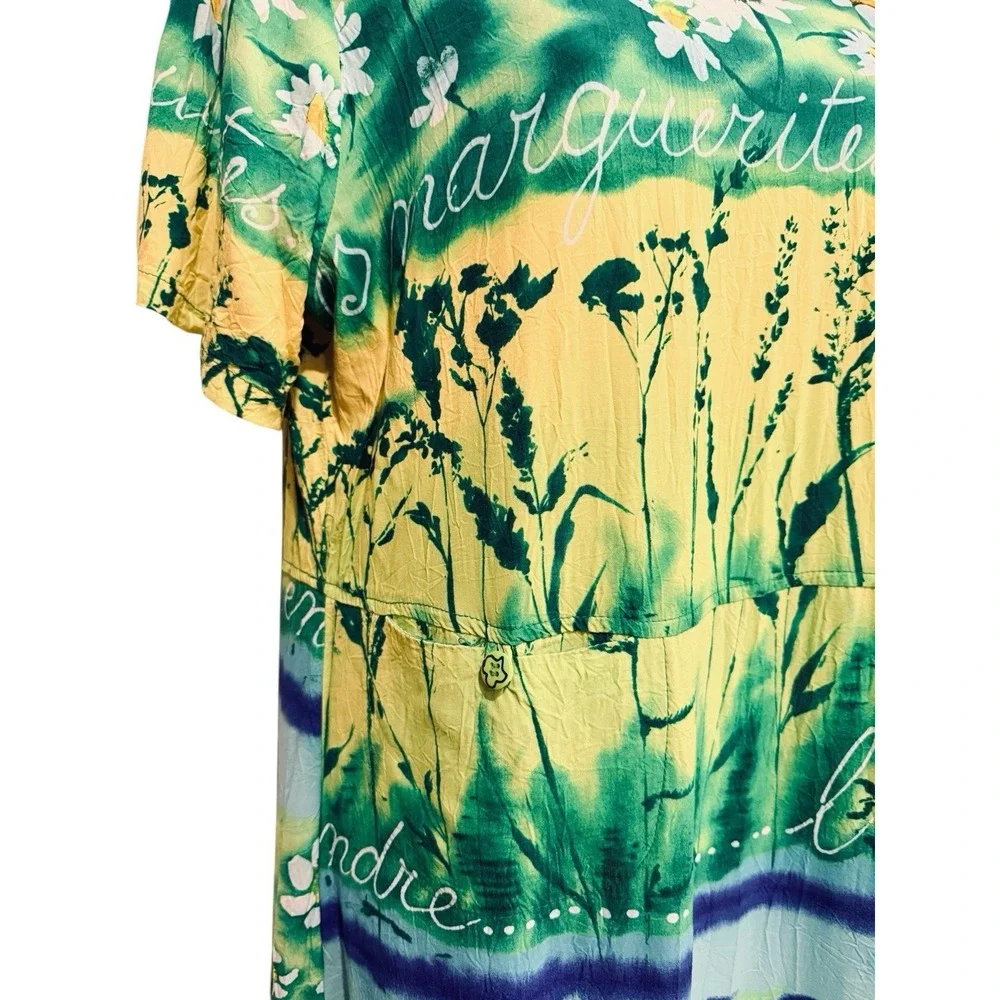 VTG‎ Jams World Maxi Dress L Herb Daisies Art Print 90s Whimsigoth Resort